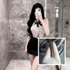 Atractivo y Puro Sexy Estilo Secretaria Encaje Hueco Parche de Lazo Patchwork Camisón Ajustado Espalda Descubierta Escotado a la Espalda Vestido de Noche para Mujer