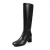 Botas Largas de Caña Alta Estrechas con Barril Pequeño para Piernas Largas 2026 Otoño Invierno Tacón Grueso Tacón Alto Punta Redonda Piel de Oveja Elásticas que Abrazan la Pierna Botas Altas para Mujer