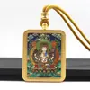 Tangka Pintado a Mano en Oro Caja de Tangka de Acero de Titanio Buda Guardián Ocho Budas de Nacimiento Colgante Budista Estilo Étnico Collar de Tangka Portátil