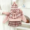 Conjunto de punto Fair Isle para niña de otoño e invierno, que incluye gorro de punto, suéter y prenda exterior, combinado con una falda plisada - un atuendo de dos piezas