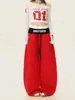 Calça Moletom Oversized de Cintura Dupla Moda High Street Americana, Estilo Garota Spicy Solta de Perna Larga Versátil Moda Casual