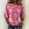 2026 Nuevo Estilo Europeo y Americano Transfronterizo Estampado Manga Media Casual Elegante Commuter Top Casual para Mujer