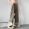 Jeans degradê retrô masculino outono versátil moda High Street calças retas estilo Hong Kong calças largas folgadas calças bonitas