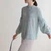 Suministro Directo de Fábrica Otoño e Invierno 2024 Estilo Ins Nuevo Elegante Top de Princesa con Pliegues Mangas Abullonadas Talla Grande Camiseta Holgada