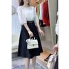 22807 Da Ai Mei Yuan 2025 Outono Antecipado Nova Blusa Gola Redonda Manga Média Saia de Cintura Alta Moda Emagrecedora Roupa Feminina