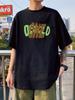Camiseta de manga curta com gola redonda estilo cartoon de Hong Kong, de seda negra gelada, para casais, masculina e feminina, top casual moderno e versátil