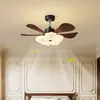 Lámpara de ventilador de estilo vintage con aspas rectas y diseño floral, protectora para los ojos para dormitorio, sala de estar, estudio, comedor, lámpara de techo con ventilador integrada