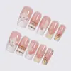 Puntas de Uñas Francesas Blancas Portátiles Adhesivos para Uñas con Perlas de Acero Dorado Dopamina Estilo Ins Manicura Portátil