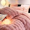 Juego de cama de cuatro piezas de terciopelo de conejo clase A, ropa de cama de terciopelo de leche simple engrosada de doble cara de terciopelo coral, sábana de invierno, funda nórdica estilo Ins