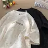 Camiseta de Manga Corta Bordada con Letras Tie-Dye Americana para Hombre, Verano, Peso Pesado, Holgada, Casual, Manga Media, Marca Moderna para Adolescentes