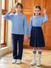 Novo Terno Polo Azul Infantil 2026 para Meninos e Meninas, Uniforme Escolar Fundamental, Uniforme de Classe Estilo College, Uniforme de Coral