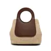Bolsa de Palha Retrô de Verão 2025 com Costura em Cor Contrastante, Grande Capacidade, Bolsa Tecida à Mão, Bolsa de Ombro Casual da Moda