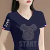 Camiseta básica de cuello en V para mujer de talla grande, camiseta de manga corta, top de manga corta para mujer, excedente de comercio exterior transfronterizo, marca