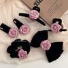 Veludo preto rosa Camélia hairpin anel de cabelo cocar tubarão grampo de cabelo corda grampo de cabelo acessórios de cabelo all-matching outono e inverno Novo