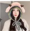 Gorro de Felpa Cálido con Orejeras de Lana Nuevo para Otoño e Invierno para Mujer, Versátil Gorro de Punto a Prueba de Frío