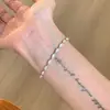 Pulseira de Prata Ultra Fina com Pedras em Formato de Olho de Cavalo para Mulheres, Acessório de Joia Exquisito e de Alto Padrão Empilhável