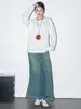 Camiseta de algodón blanca de manga larga para mujer ~puños y dobladillo con abertura~ combinada con una camiseta básica de color liso, top holgado para mujer