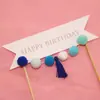 Decoración de Pastel para Hornear Feliz Cumpleaños Bola de Pelo Borla Decoración Inserto Banquete Fiesta Mesa de Postres Enchufe