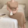 Estilo coreano chique verão estilo francês elegante elegante slim-fit emagrecimento médio comprimento de manga curta quadril vestido de malha mulheres