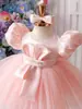 Vestido de princesa con mangas abullonadas para niñas, color navideño: rosa