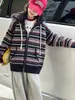 Abrigo para Niñas Engrosado Otoño Invierno 2024 Elegante Nueva Llegada Niña Grande con Capucha Tejido Suéter Cardigan Rayado Infantil