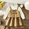 Vestido de Dos Piezas Falso de Cuero PU para Niña Otoño 2026 Amazon Vestido de Princesa con Patchwork, Manga Larga y Lazo para Bebé