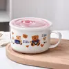 Tigela de Cerâmica para Sopa, Tigela de Arroz com Tampa e Alça, Segura para Micro-ondas, Tigela Especial para Conservação, Tigela para Macarrão Instantâneo, Marmita, Tigela para Macarrão Instantâneo