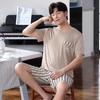 Pijama Longsha Masculino Verão Fino Algodão Puro Manga Curta Shorts Roupa de Casa Casual de Alta Qualidade para Adolescentes e Meninos conjunto