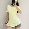 Ropa de Yoga de Alta Gama para Mujer, Estilo Nuevo, que Cubre la Cadera, Tops Deportivos Adelgazantes, Camisetas de Manga Corta de Longitud Media de Secado Rápido, Ropa de Fitness