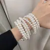 Pulsera de Perlas de Lujo Ligero Estilo Francés Retro, Pulsera Trenzada de Múltiples Capas con Cuentas, Pulsera Elegante de Moda con Diseño de Nicho, Accesorios