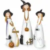 Decoração de Halloween de Resina Transfronteiriça Estátua de Bruxa Decoração Chapéu de Bruxa Gato Fantasma Corvo Abóbora Casa de Halloween