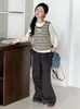 Conjunto de Roupa de Outono para Meninas 2026 Novo Moda Estilo Coreano Colete e Calça de Perna Larga Conjunto Casual de Três Peças para Crianças Maiores