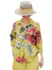 Amazon Primavera y Verano talla grande Holgado Elegante Casual Elegante Reductor de Edad Moda Estampado Manga Larga Camisa Lel Top