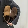Mocassins com Forro de Lã para Mulheres, Estilo Retrô Francês Britânico para Outono e Inverno, Slip-On de Algodão com Corte Profundo, Sapatos Pequenos de Couro para Outono e Inverno