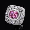 Juego de Joyería Europeo y Americano Retro Anillo Gema de Color para Mujer Gema Imitación Aretes Cuadrados Grandes Collar de Zirconio Rosa Venta al por Mayor de Joyería