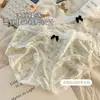 Ropa Interior de Seda Helada de Verano para Mujer, Ribete de Encaje de Lunares Estilo Francés, Refuerzo de Algodón Puro, Bragas Triangulares Transpirables para Niñas, Refuerzo de Algodón Puro