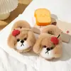 Pantuflas de Algodón para Niños para Invierno, Nuevo Diseño de Perro de Dibujos Animados para Niñas, Calidez para el Hogar, Forradas de Felpa, Suela Gruesa, Pantuflas de Algodón para Padres e Hijos, Transfronterizo