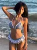Lindo Conjunto de Bikini a Cuadros con Estampado de Niña y Amarre, Traje de Baño de Dos Piezas con Volantes para Mujer, Verano, Puro Deseo