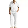 Comercio exterior transfronterizo verano Amazon talla europea nuevo top casual con capucha y cordón pantalones largos de pierna ancha traje de lino para hombre