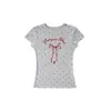 Camiseta de Manga Corta con Lunares para Mujer, Cuello Redondo, Hombro Normal, Nuevo Diseño de Verano con Detalle Único de Lazo, Top Ajustado