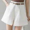Shorts con dobladillo enrollado para mujer, estilo coreano primavera/verano, de cintura alta, pierna ancha, versátiles, elegantes, holgados, adelgazantes, shorts casuales de línea A, hot pants