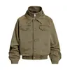 Chaqueta de Trabajo para Hombre Punk Desgastado de Moda Marca Diseño Holgado Casual Doble Capa Cuello Alto Bolsillo con Cremallera Otoño