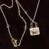 Collar Bolso Kangkang Letra H para Mujer Colgante de Diamantes Completos Plata 925 Oro Rosa Pop Nuevo Estilo Hebilla de Candado Cadena para Clavícula que no se Desvanece