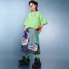 Conjunto de Ropa de Hip-Hop a la Moda para Niños, Pantalones Cortos de Mezclilla con Parches de Manga Corta, Conjunto de Ropa para Actuación, Ropa Elegante de Hip-Hop para Actuación