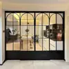 Puerta Deslizante Retro de Tres Secciones Estilo Francés Aleación de Titanio-Magnesio Divisor de Cocina Balcón Sala de Estar Riel Colgante Puerta Deslizante de Vidrio