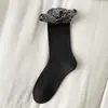 Meias de Lã com Renda Grandes para Mulheres, Outono/Inverno Espessadas Quentes Macias Resistentes Meias de Cano Médio, Costura Dupla Doce Caxemira Meias Longas