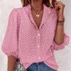 Camisa de Media Manga para Mujer de Verano Europea y Americana para Ir al Trabajo Lunares Cárdigan Camisa Suelta