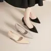5222A Sapatos de Salto Anabela Femininos 2024 Verão Novo Estilo Francês Elegante e Bonito Salão Bico Fino Boca Rasa Salto Grosso Salto Alto