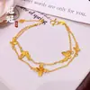 Pulseira de Latão Banhado a Ouro Escovado de Camada Dupla Flor de Pessegueiro Borboleta para Mulheres, Design de Nicho Moderno, Joias Empilháveis de Luxo Leve com Alta Retenção de Cor