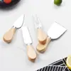 Faca de Queijo de Aço Inoxidável Conjunto de Ferramentas para Queijo e Pizza com Cabo de Madeira, Conjunto de 4 Peças Cortador de Manteiga, Faca de Pizza para Manteiga